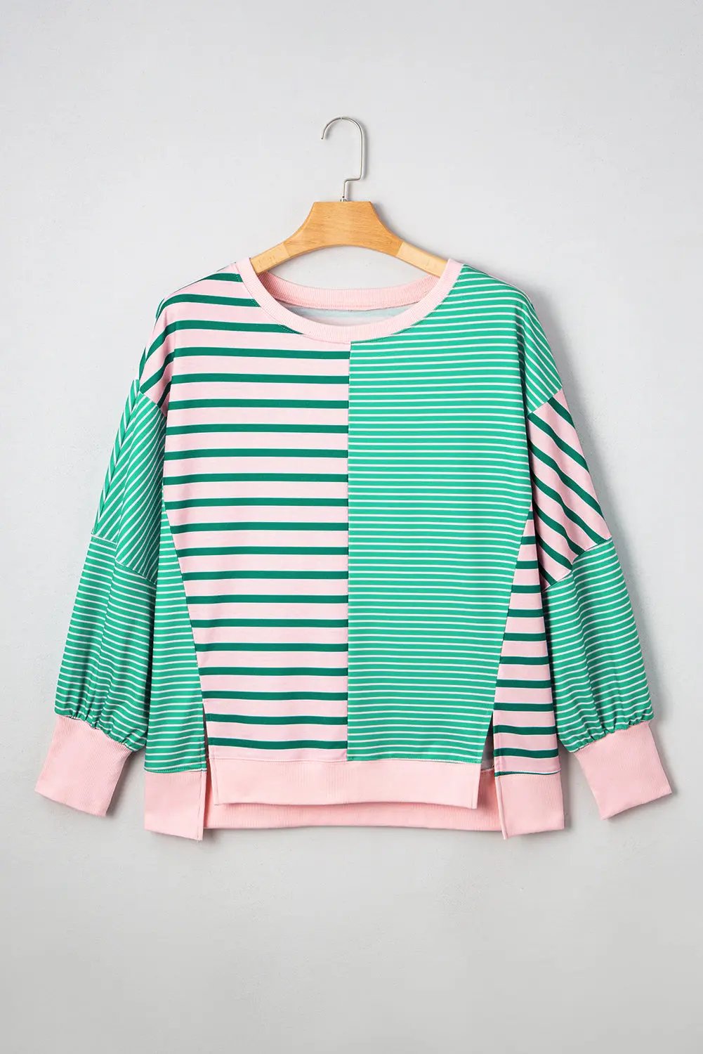 Green Stripe Color Block Exposed Seam Plus Size Sweatshirt Dear-Lover Dropshipping